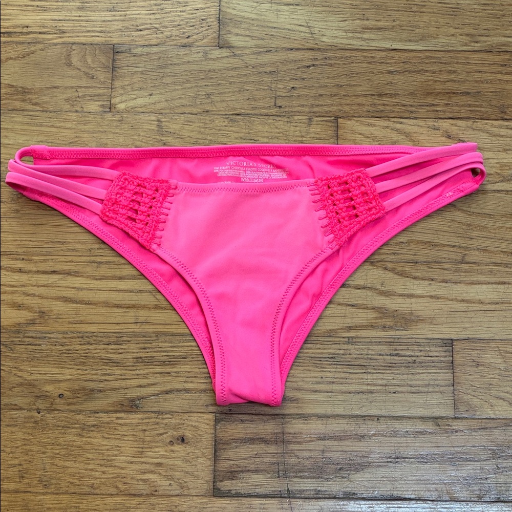 NWOT Victorias Secret Neon Pink The Strappy Cheeky Low Rise Bikini Bottoms - Picture 3 of 8